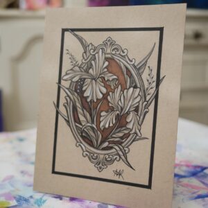 irises in a frame - original drawing