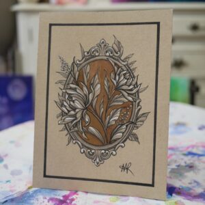 chrysanthemums in a frame - original drawing